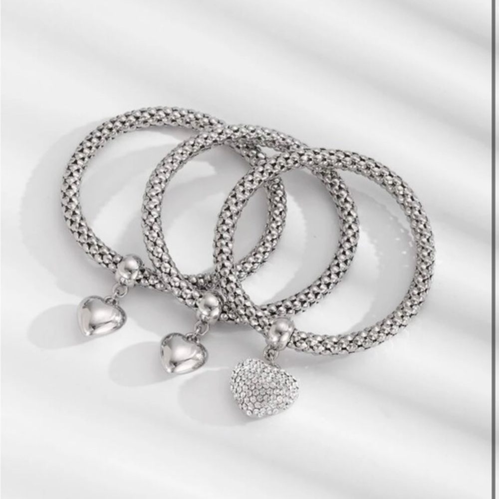 3pcs Cubic Zirconia Decor Heart Charm Bracelet